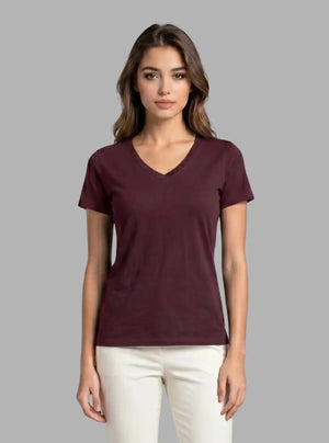 Promo Thread 180 GSM Cotton V Neck T-Shirts for Women | Soft Regular Fit Tee