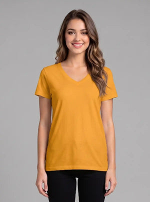 Promo Thread 180 GSM Cotton V Neck T-Shirts for Women | Soft Regular Fit Tee
