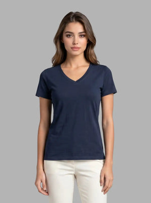 Promo Thread 180 GSM Cotton V Neck T-Shirts for Women | Soft Regular Fit Tee