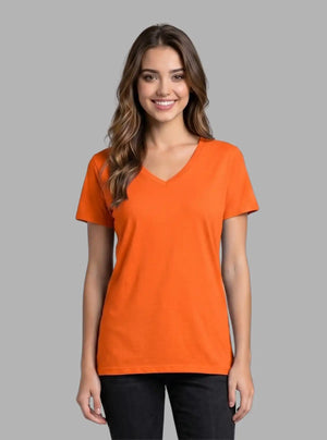 Promo Thread 180 GSM Cotton V Neck T-Shirts for Women | Soft Regular Fit Tee