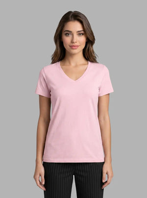Promo Thread 180 GSM Cotton V Neck T-Shirts for Women | Soft Regular Fit Tee
