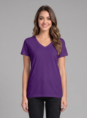 Promo Thread 180 GSM Cotton V Neck T-Shirts for Women | Soft Regular Fit Tee