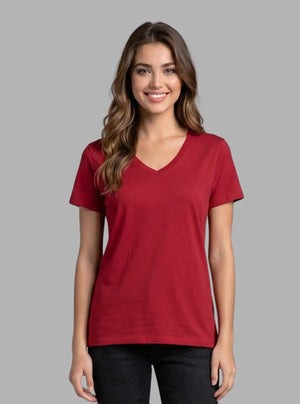 Promo Thread 180 GSM Cotton V Neck T-Shirts for Women | Soft Regular Fit Tee