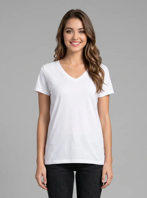 Promo Thread 180 GSM Cotton V Neck T-Shirts for Women | Soft Regular Fit Tee
