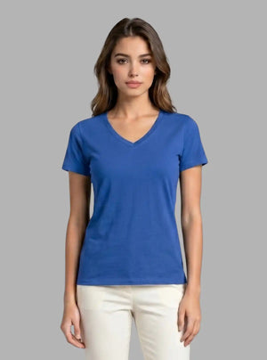 Promo Thread 180 GSM Cotton V Neck T-Shirts for Women | Soft Regular Fit Tee