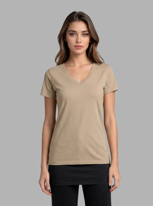 Promo Thread 180 GSM Cotton V Neck T-Shirts for Women | Soft Regular Fit Tee