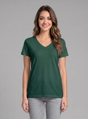 Promo Thread 180 GSM Cotton V Neck T-Shirts for Women | Soft Regular Fit Tee